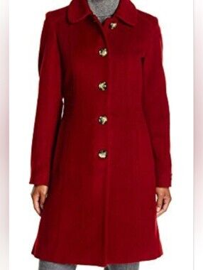 Anne Klein Wool Cashmere Blend Coat 12 Burgundy Wine Red Peacoat Long Lined